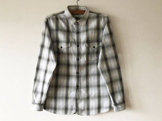 Vintage Hipster Shirt Black Striped Button Up Long Sleeve Button Up Surfers Bohemian Lumberjack Shirt Size Medium Hipster Fishermans Shirt