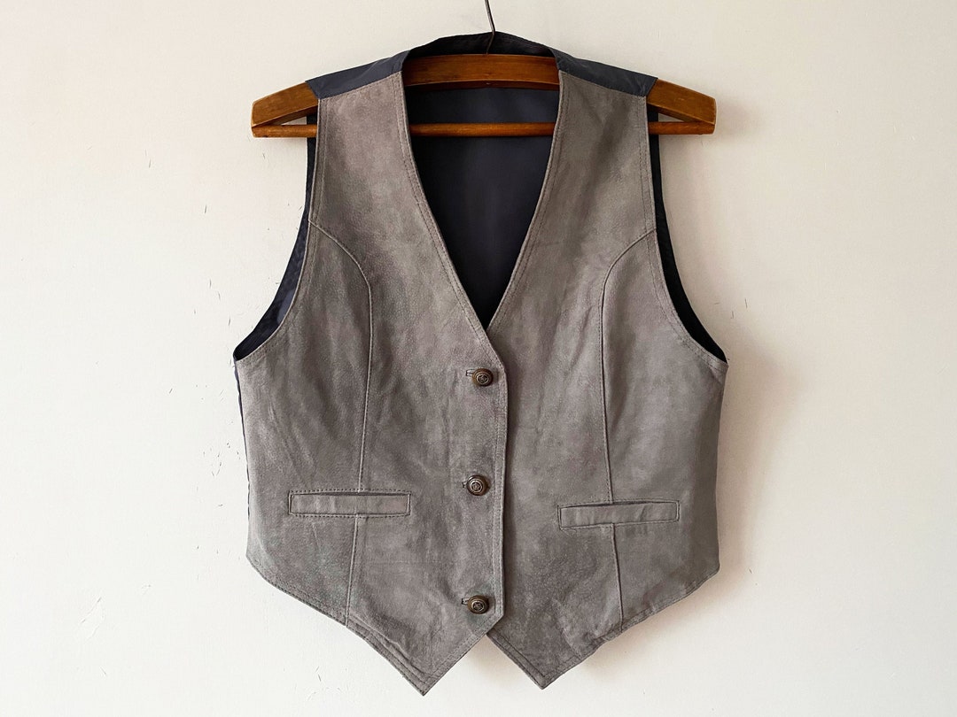 Grey Women's Suede Leather Vest Gray Genuine Leather Etsy