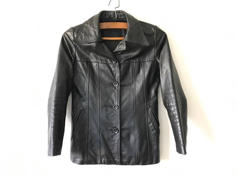 Short Black Leather Coat Genuine Jacket Military Style Outerwear Women S Size Um