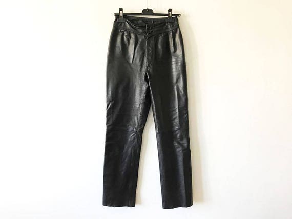 Black Biker Leather Pants High Waisted Genuine Leathe… - Gem