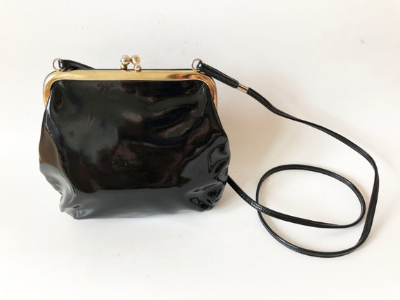 Vintage Black Latex Faux Leather Evening Purse Bl… - image 3