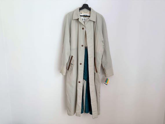 Vintage NOS Classic Trench Coat Size L | Retro Grey Cotton Blend Insulated Fall Overcoat