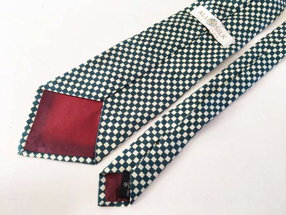 Pure Silk Necktie Green Plaid Print Neck Tie Gree… - image 4