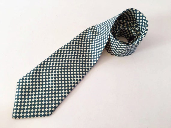 Pure Silk Necktie Green Plaid Print Neck Tie Gree… - image 2