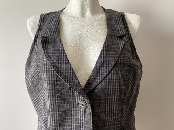 Gray Plaid Womens Waistcoat Collared Grey Checker… - image 2