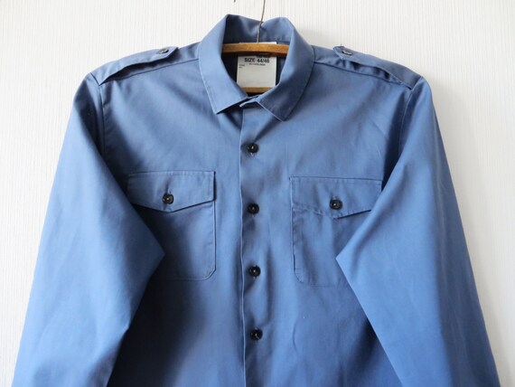 Vintage Blue Uniform Shirt Mens Workwear Blue Lon… - image 2