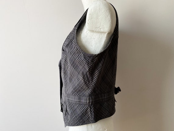 Gray Plaid Womens Waistcoat Collared Grey Checker… - image 4