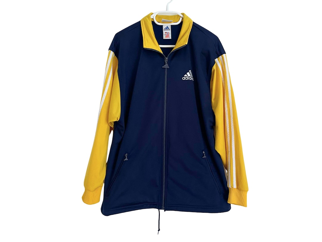 90s‼️ ジップアップジャケット 青/黄 90s Vintage Adidas Track Jacket: Zip up Sweatshirt Size S