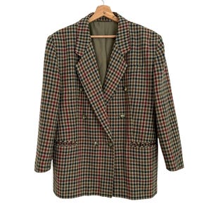 Vintage Wool Blend Plaid Blazer: Size 44 Unisex Checkered Jacket