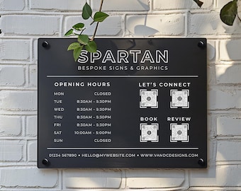 Personalized QR Code Business Sign: Acrylic Opening Hours, Price List