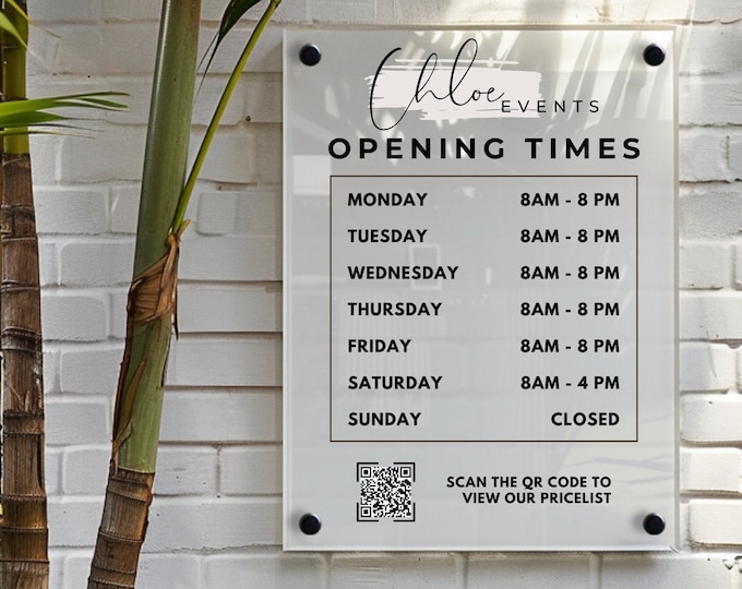 Custom Printed Acrylic Business Hours Sign, Personalised Shop Opening ...