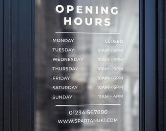 Opening Hours Window Decal | Custom Business Hours Vinyl Sticker | Shop Window Sign | Salon Opening Times | Retail Store Door Decal