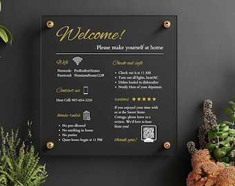 Welcome Sign for Airbnb Hosts, Vacation Rental Acrylic Wall Sign, Guest Arrival Poster, Things to Know, Beach House Rules, Wifi QR Connect