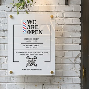 Personalised Acrylic Business Hours Sign, Shop Opening Times, QR Code ...