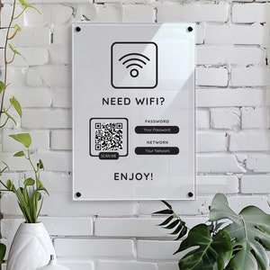 Personalised WiFi Sign for Small Business, WiFi Wall Plaque for Home, UV Printed Acrylic Sign, Scan to Connect Sign, Sizes A6, A5, A4, A3