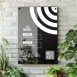 Señal de Internet WiFi, señal de acrílico con logotipo comercial, placa con código QR, placa de pared con WiFi para invitados en casa, escanear para conectar