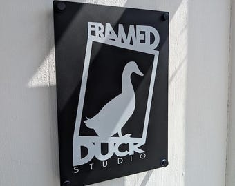 Custom Acrylic Business Logo Sign | Weatherproof Wall Mounted Plaque | Any Text Logo or Information Printed | QR Code Entrance Sign