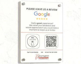 Tap to Review NFC Acrylic Sign, QR Code Google Review Plaque, Logo or Any Text Printed Square Plaque House Number Signage, Rectangular Shape