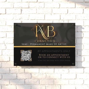 Personalised Acrylic Business Logo Sign with QR Code, Premium Office Signage Plaque Custom Shop Opening Times, Connect with us, Office Door