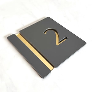Modern Grey House Sign Gold Acrylic Property Number Marble Apartment Name Door Plaque Contemporary Minimalist Matte Perspex New Home Gift