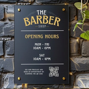 Personalized Barber Shop Hours Sign With QR Code - Custom Acrylic ...