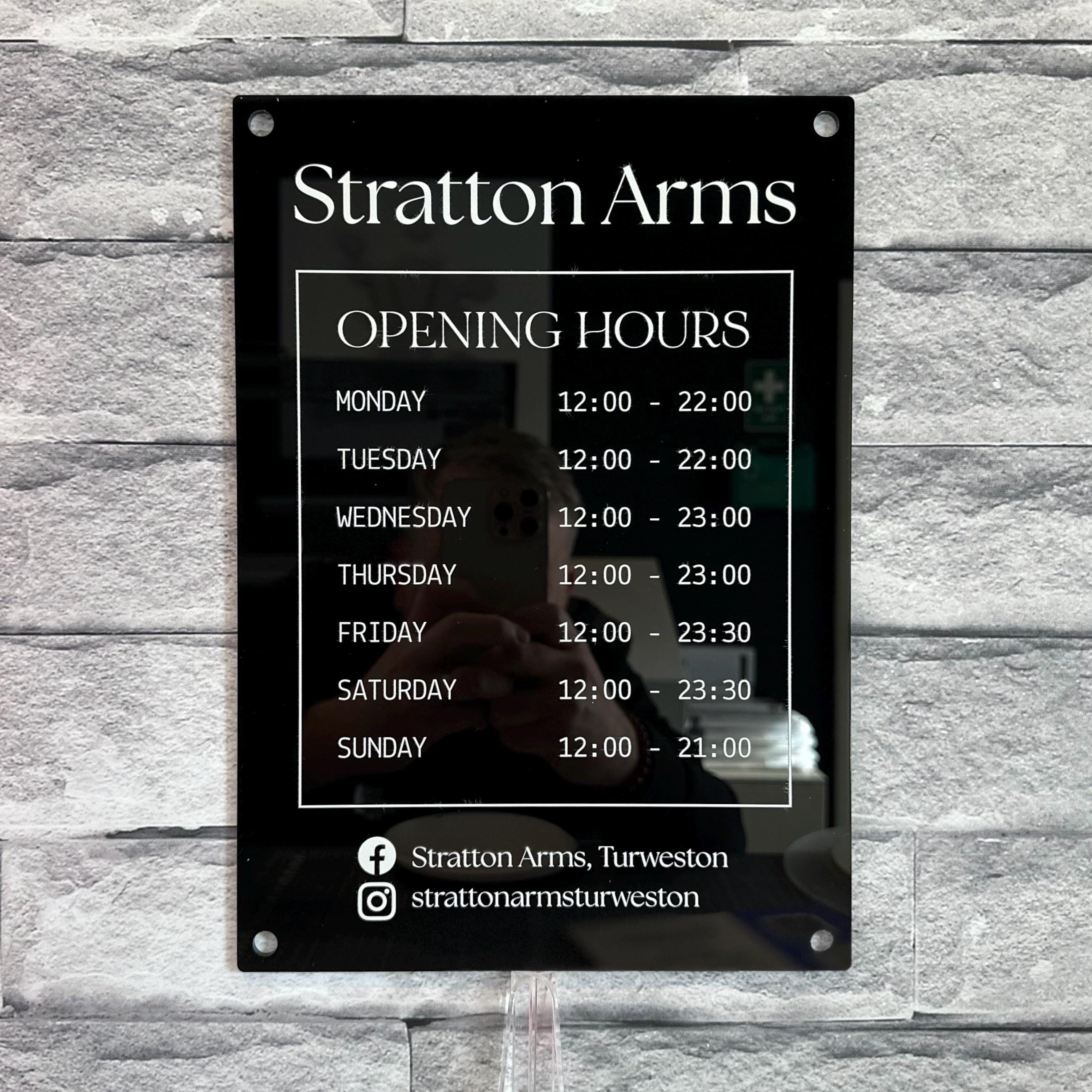 Custom Printed Acrylic Business Hours Sign, Personalised Shop Opening ...