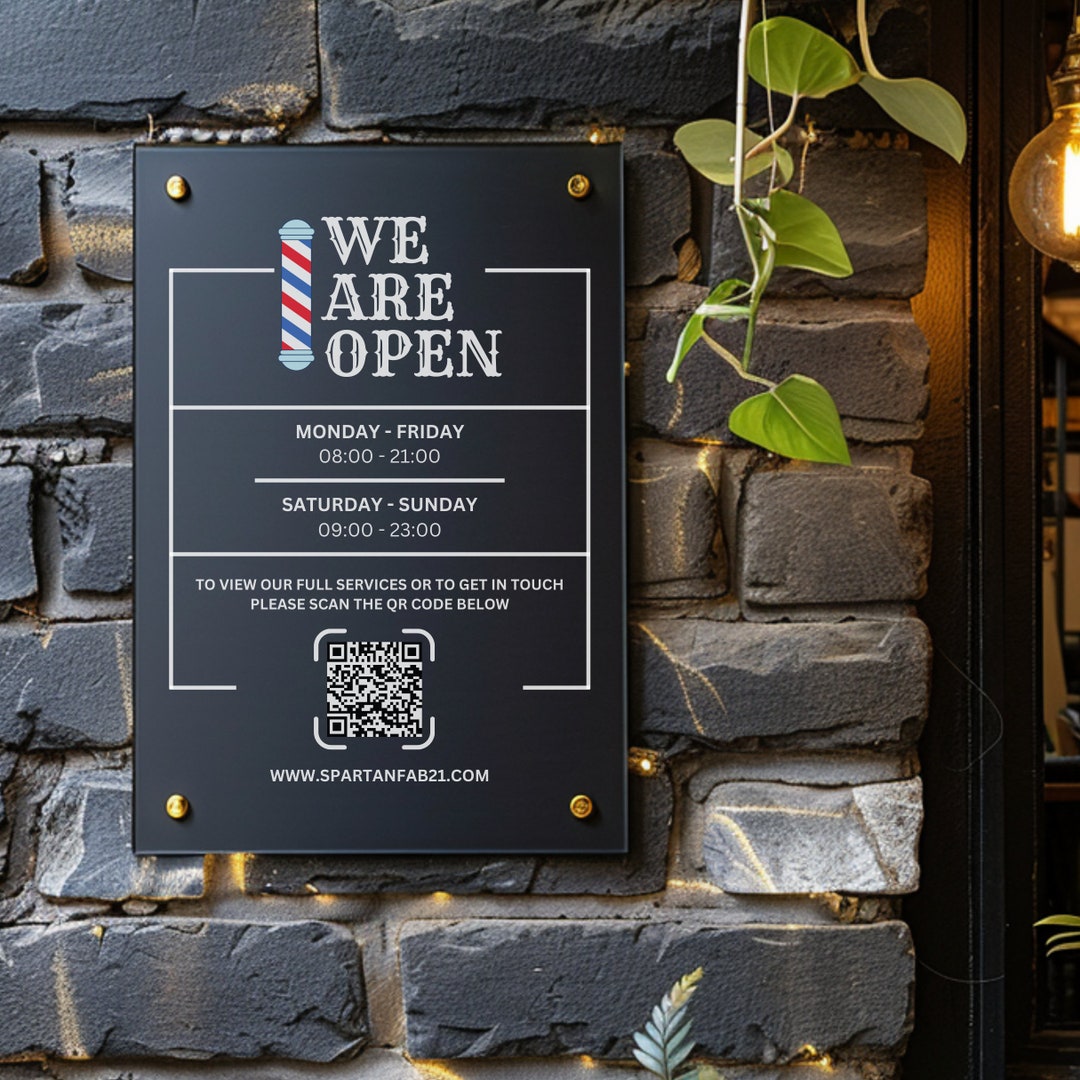 Reception Operating Hours Personalised Acrylic Business Hours Sign, Shop Opening Times, QR Code ...