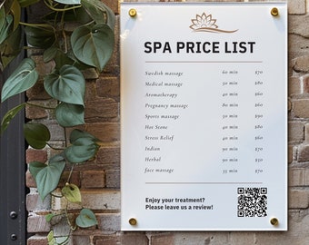 Personalised Acrylic Price List & QR Code | Beauty Salon Wall Sign | Hair Salon | White and Gold Price List | Treatment Board | Pricing Menu
