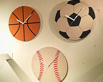 Felt Clock face_BALLS_3faces FOOTBALL, BASKETBALL, BASEBALL