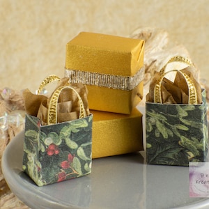 Miniature Presents with Gold & Holly for 1:12 Scale Dollhouse Miniature