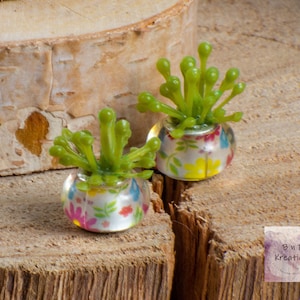 Miniature Potted Plant in Rainbow Floral Pot with Succulent Style for 1:12 Scale Dollhouse Miniature