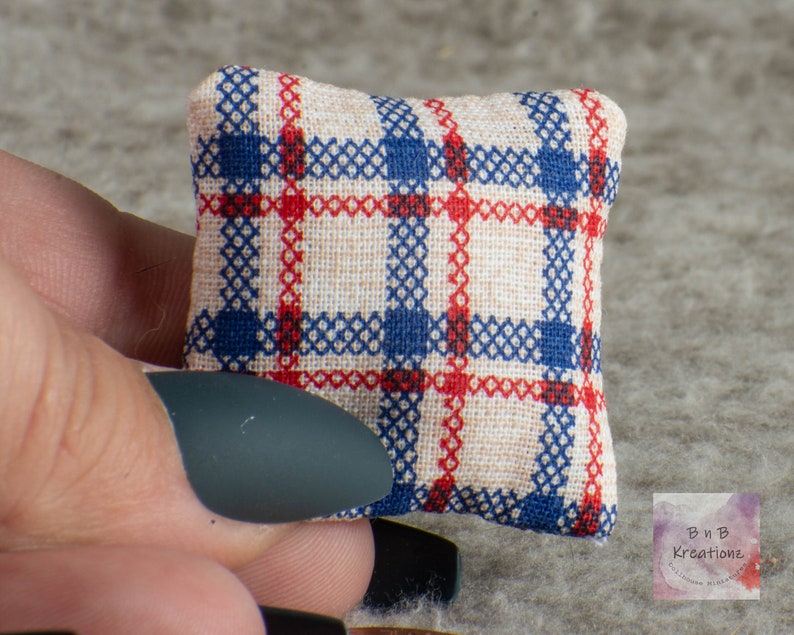 Miniature Pillow Red, White & Blue Plaid Dollhouse Miniature 1:12 Scale Americana Style Country Style image 8