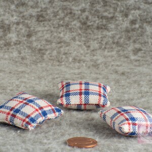 Miniature Pillow Red, White & Blue Plaid Dollhouse Miniature 1:12 Scale Americana Style Country Style image 4