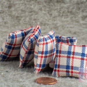 Miniature Pillow Red, White & Blue Plaid Dollhouse Miniature 1:12 Scale Americana Style Country Style image 3