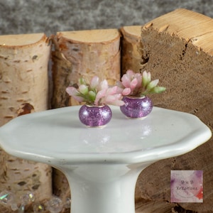 Miniature Potted Plant in Purple Glitter Shimmer Pot for 1:12 Scale Dollhouse Miniature