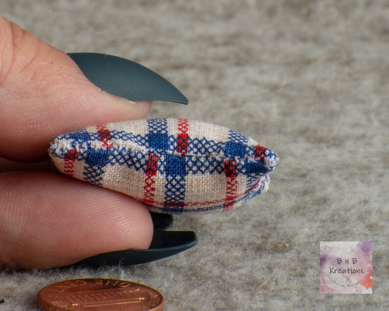 Miniature Pillow Red, White & Blue Plaid Dollhouse Miniature 1:12 Scale Americana Style Country Style image 7