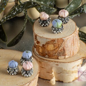 Miniature Potted Plant in Black Gem Pot with Pink & Blue Plants for 1:12 Scale Dollhouse Miniature