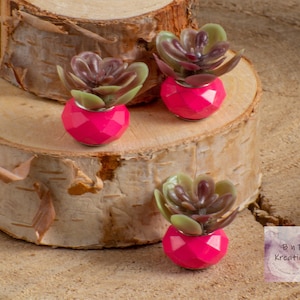 Miniature Potted Plant in Modern Style Pink Geometric Pot with Succulent for 1:12 Scale Dollhouse Miniature