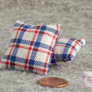 Miniature Pillow Red, White & Blue Plaid Dollhouse Miniature 1:12 Scale Americana Style Country Style image 5