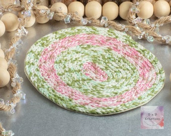 Pink & Green Variegated Color Large Braided Oval Rug for 1:12 Scale Dollhouse Miniature