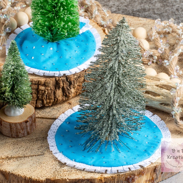 Miniature Tree Skirt - Blue & Silver Dots - Dollhouse Miniature 1:12 Scale - Christmas Miniatures - Christmas Decor