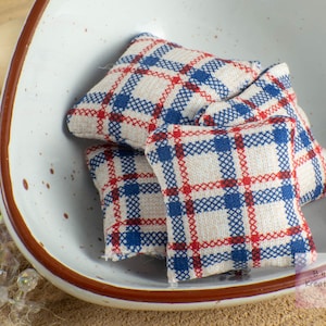 Miniature Pillow Red, White & Blue Plaid Dollhouse Miniature 1:12 Scale Americana Style Country Style image 1