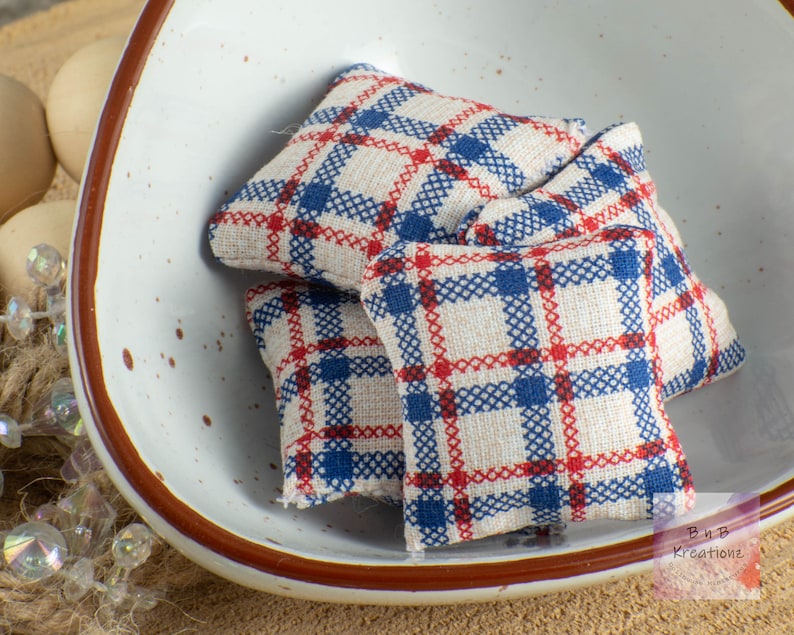 Miniature Pillow Red, White & Blue Plaid Dollhouse Miniature 1:12 Scale Americana Style Country Style image 1