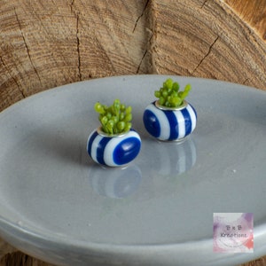 Miniature Potted Plant in Blue & White Stripe Pot for 1:12 Scale Dollhouse Miniature