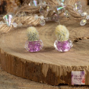 Miniature Potted Plant in Pink Glitter Pot with Cactus for 1:12 Scale Dollhouse Miniature