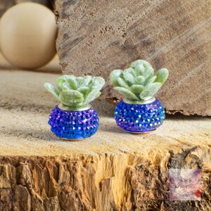 Miniature Potted Plant in Blue & Purple Gem Pot with Succulent for 1:12 Scale Dollhouse Miniature