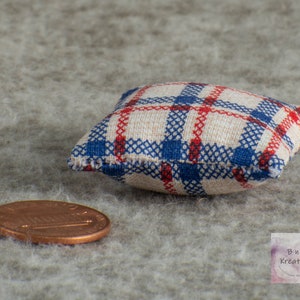 Miniature Pillow Red, White & Blue Plaid Dollhouse Miniature 1:12 Scale Americana Style Country Style image 6