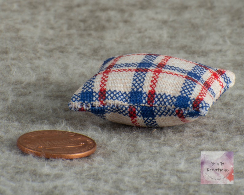 Miniature Pillow Red, White & Blue Plaid Dollhouse Miniature 1:12 Scale Americana Style Country Style image 6