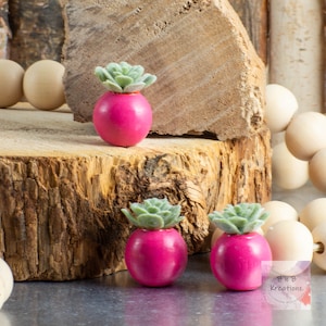 Miniature Potted Plant in Pink Wood Pot with Succulent for 1:12 Scale Dollhouse Miniature