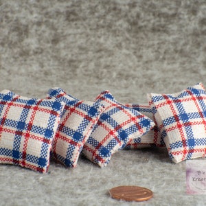 Miniature Pillow Red, White & Blue Plaid Dollhouse Miniature 1:12 Scale Americana Style Country Style image 2